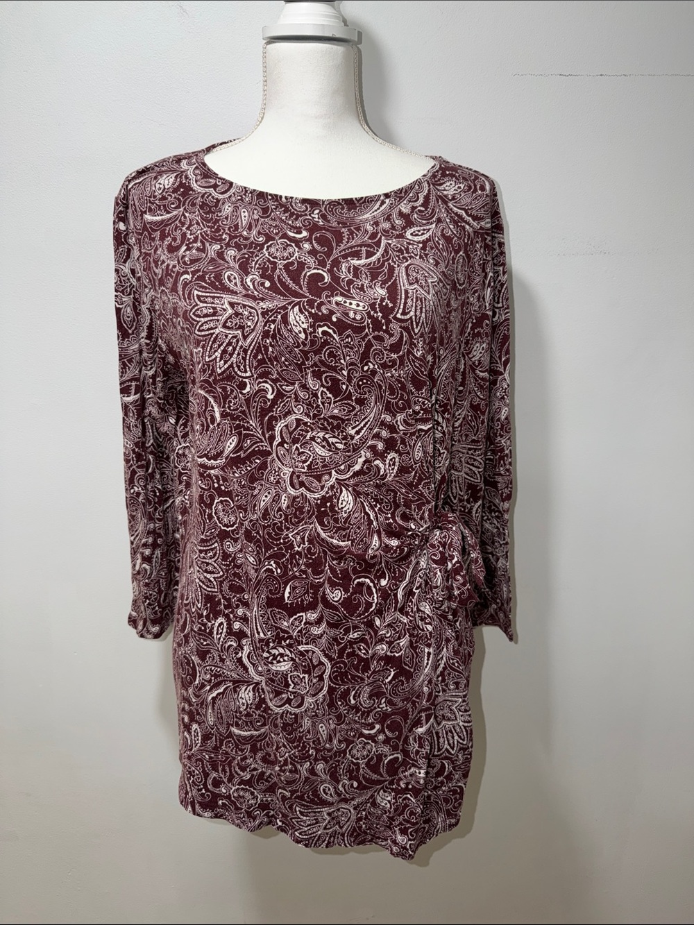 Liz Claiborne Career Women Y2K Long Sleeve Paisley Top Size XL Side Tie Casual - Picture 1 of 9
